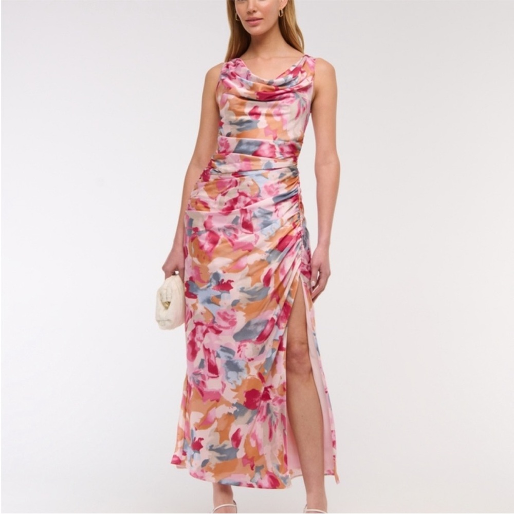 Abercrombie & Fitch‎ Pink Floral Draped Cowl Neck Midi Dress Sleeveless Size XS